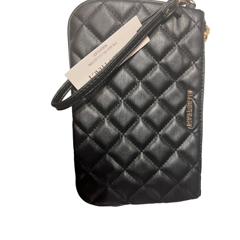 nwt black diMOND PATTERN CLUTCH PURSE WITH STRAP INSIDE POCKETS - Picture 4 of 8